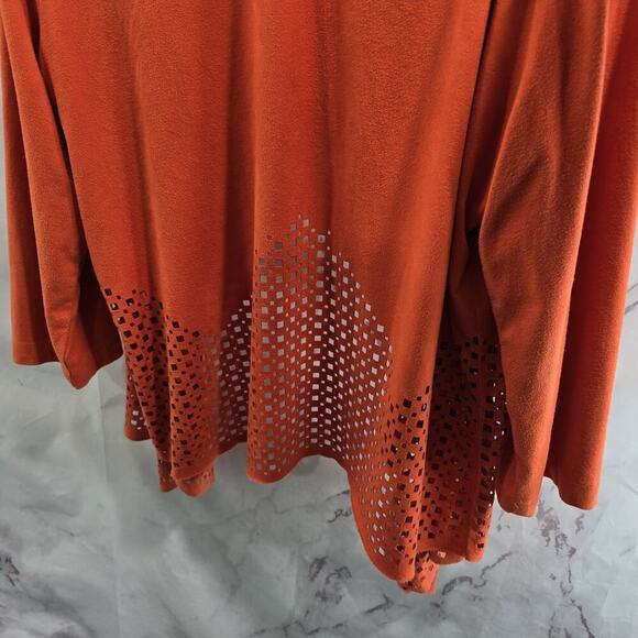Chicos Cardigan Womens Large Orange Suede Perforated Topper Ruana Stretch - Picture 8 of 13